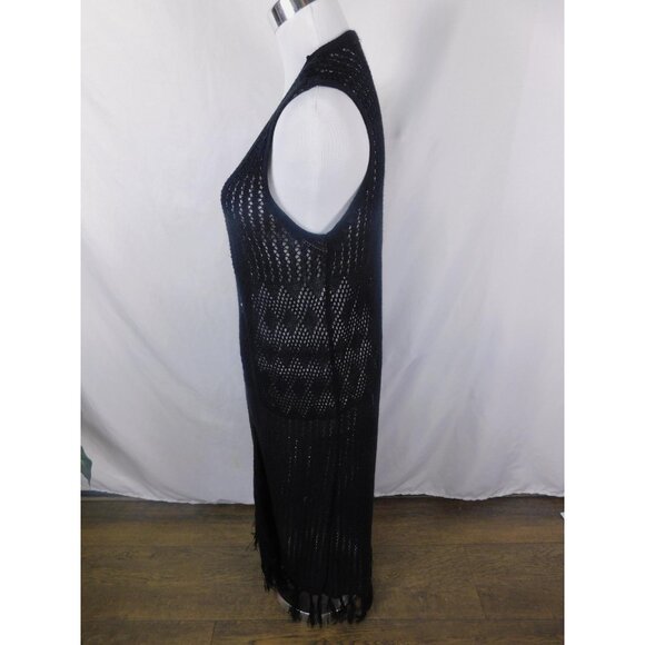 New Directions Black Crochet Fringe Duster Vest Boho Witch S - Picture 4 of 12